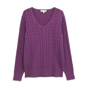 NWT St Johns Bay Sweater Womens 2X Purple Cable Knit V-Neck Pullover Classic New